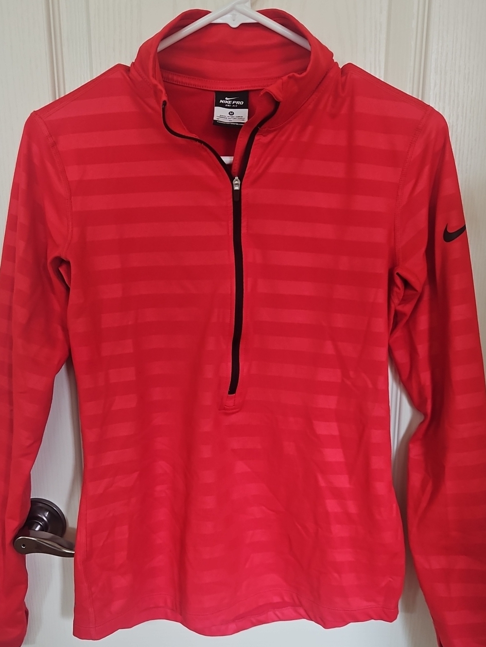 Nike Womens Red Long-Sleeve Quarter-Zip Performance Top